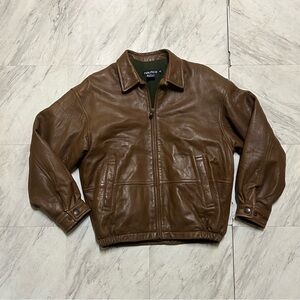 vintage Nautica brown leather fleece lined jacket size 42